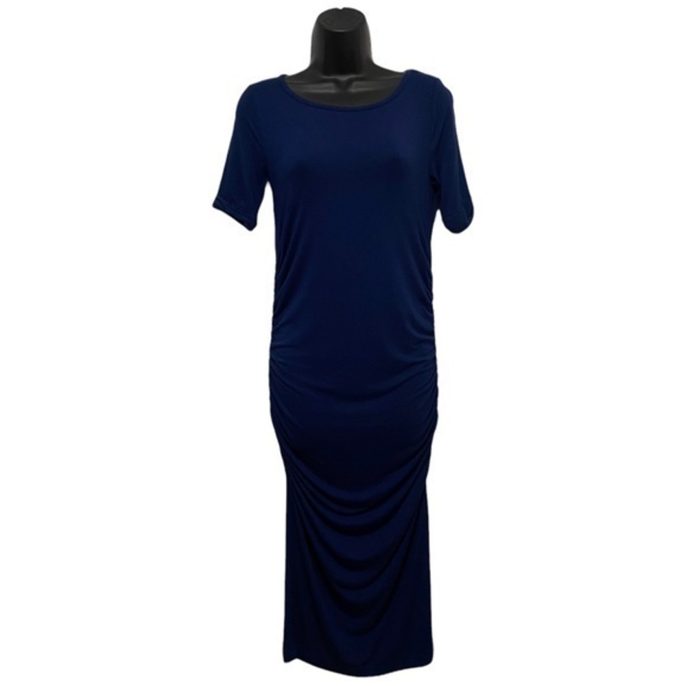 Isabella Oliver Navy Blue Ruched Short-Sleeve Maxi Dress